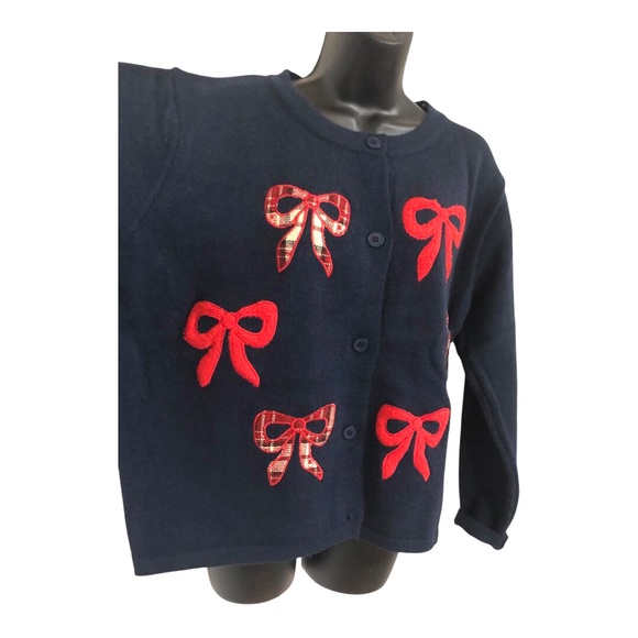 Dark Navy Blue and‎ red bow embroidered chunky knit cardigan size XL new - Picture 5 of 11